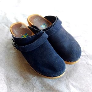 Free People MIA - Alma Clog Wooden Blue Suede Sweden Mule Size 39 / 9